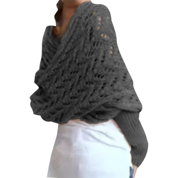 Knitted Cable Wrap for Women Multifunctional Scarf with Sleeves Cozy Stylish - Picture 2 of 6